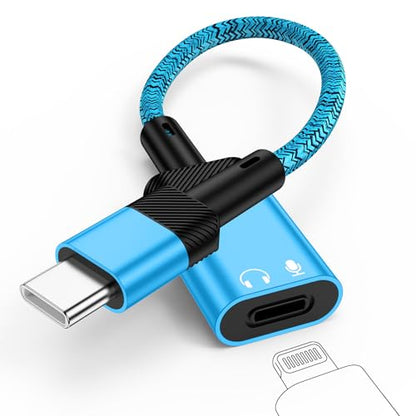 Lightning to USB C Adapter Audio for iPhone 17e 17 Pro Max Air 16e 16 15 Pro Max Plus, USB C Male to Lightning Female iPhone 17e Headphone Adapter Earbuds Adaptor Dongle Earphone Converter (NO CHARGE) - color: Blue