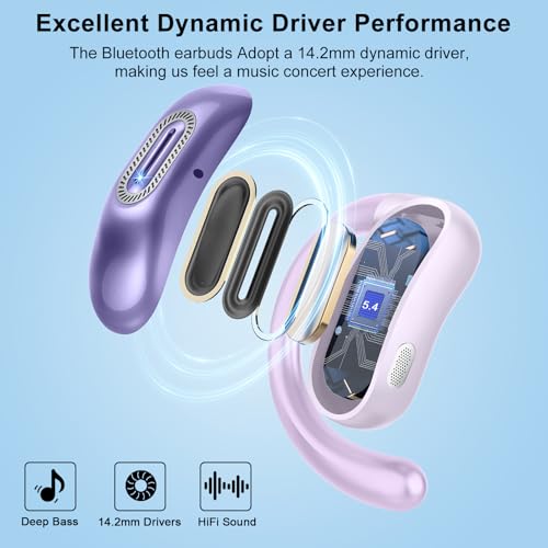 Open Ear Headphones, NEW Over Ear Earbuds with 4 ENC Noise-Canceling Mic | Ultra-Comfort Bone Conduction Earbuds, BT5.4, 50H HD Stereo, IPX7 Waterproof, Ergonomic Earhooks,Sports Ear Buds for Running - color: Lavender