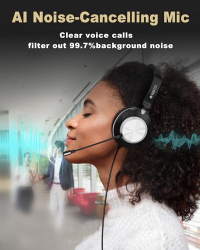 Voistek USB Headset with Microphone for PC & Laptop, On-Ear Computer Headset with Microphone Noise Canceling, Mute & Volume Controls for Zoom, Teams, Online Meetings, Remote Work, Home Office - color: Black