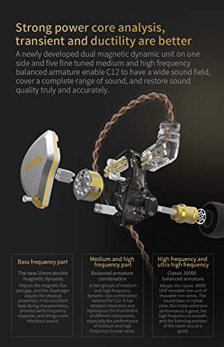 CCA C12 in-Ear Monitors, 5BA+1DD Hybrid HiFi Stereo Noise Isolating IEM Wired Earphones/Earbuds/Headphones with Detachable Tangle-Free Cable 2Pin for Musician Audiophile (Without MIC, Dream Blue) | HiFi Musician Monitor IEM, Detachable 2-Pin Cable, Noise-