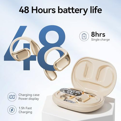 Open Ear Earbuds Bluetooth Wireless Headphones with LED Power Display, 48h Playtime, IPX6 Waterproof Comfortable for Workout, Running, Cycling(Skin) - color: Skin