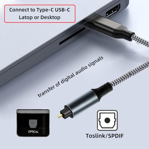 Type-C to SPDIF Toslink Optical Audio Cable Opt Male USB-C to Digital Optical Fiber Optic Sound Interface Male Adapter Wire for Desktop Laptop (180cm) - style: Type-C to Toslink Male
