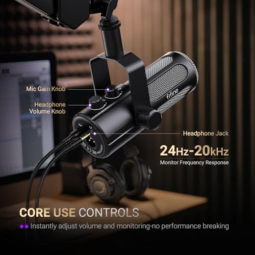 FIFINE XLR/USB Dynamic Microphone Kit with Boom Arm, Studio PC Mic with Monitoring, Headphones Jack, Mute Button, Metal Microphone Arm Stand with 3/8” to 5/8” Screw Adapter for Recording-Tank6+CS1