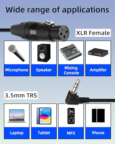 GELRHONR Right Angle 3.5mm to 3 pin XLR Female Coiled Cable 1.6FT, XLR to 1/8 Inch TRS Audio Microphone Cable(Female Black) - color: XLR Female Black
