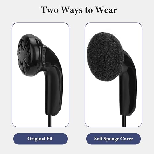 GEEKRIA 3.5mm Wired Earbuds with Mic & Volume Control, Headphones for Seniors, Soft Foam Ear Pads, Plug and Play Earphones Compatible with TV, Phone, PC (Black, 3.9FT)
