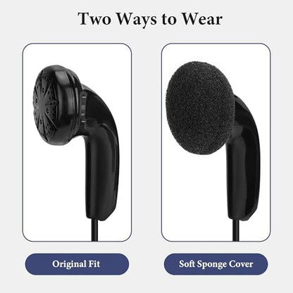 GEEKRIA 3.5mm Wired Earbuds with Mic & Volume Control, Headphones for Seniors, Soft Foam Ear Pads, Plug and Play Earphones Compatible with TV, Phone, PC (Black, 3.9FT)