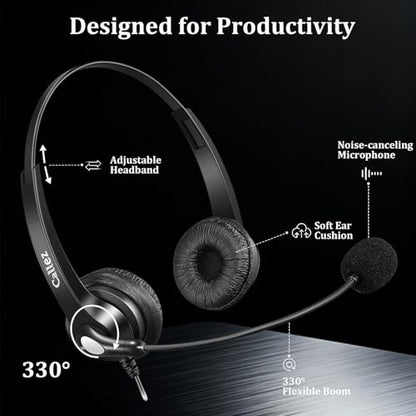 Callez Telephone Headset for Grandstream Avaya Panasonic Snom Ooma Phones | RJ9 Phone Headset with Noise Cancelling Mic, Volume Controls, Work for Grandstream GXP2135 2170 Avaya 1608 1616 Office Phones - color: Silver
