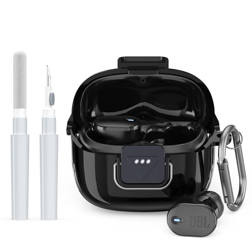 WADVCU[Upgrade Secure Lock] for JBL Tune Buds 2 Case Cover with Cleaner kit, Protective TPU Transparent Hard Shell ONLY Compatible with JBL Tune Buds 2nd Gen Earbuds Charging Case with Keychain(Black) - color: Black