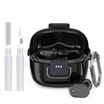 WADVCU[Upgrade Secure Lock] for JBL Tune Buds 2 Case Cover with Cleaner kit, Protective TPU Transparent Hard Shell ONLY Compatible with JBL Tune Buds 2nd Gen Earbuds Charging Case with Keychain(Black) - color: Black