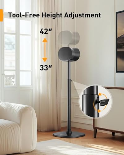 Perlegear Speaker Stand for Sonos Era 300, Adjustable Height 33”-42”, Sonos Era 300 Surround Sound Speaker Stand, Floor Speaker Stand Supports up to 13.2 lbs with Cable Management, Pair - size: Black