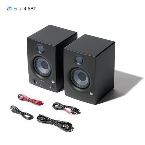 PreSonus Eris 4.5BT Bluetooth Studio Monitors, Pair — 4.5" Inch Powered Bookshelf Speakers, Stereo, Desktop Computer, Near Field Music Production, Audio Mixing Recording | 4.5 Inch Powered Bookshelf Speakers, Stereo, Desktop Computer, Near Field Music Pro