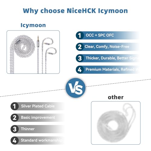 NICEHCK IcyMoon 4.4mm Balanced MMCX HiFi IEM Upgrade Cable | 16-strand OCC silver plated OFC cable, aluminum alloy shell, lossless balanced sound for MMCX IEM & 4.4mm players - size: 4.4mm with MMCX