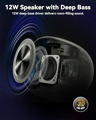 BassBloom Room 3 Portable Bluetooth Speaker, IPX6 Waterproof,12W JIKE BASS Powerful Stereo Sound with RGB Lights, TWS Pairing, Bluetooth 5.4, Great Gift Idea for on Any Surface at Home
