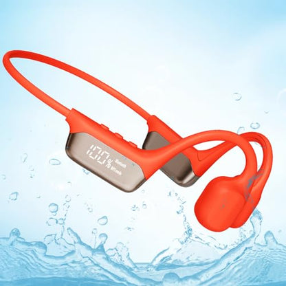 IHAO Swimming Headphones True Bone Conduction Open Ear Headset MP3 Player Built-in 32G Memory IP68 Underwater Waterproof Stereo Bluetooth Earphone for Driving Bicycling Running Skiing-Red - color: S-10 Red