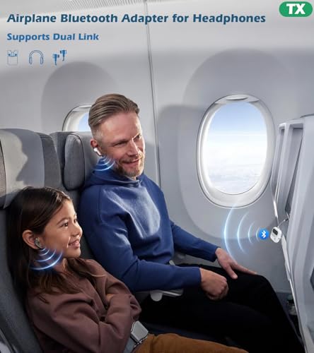 KAIY Airplane Bluetooth Transmitter for TV to Headphones | 2-in-1 Bluetooth Audio Adapter with Screen Volume Knob, Dual 3.5mm AUX Jack Adapter to Headphones or Car Stereo