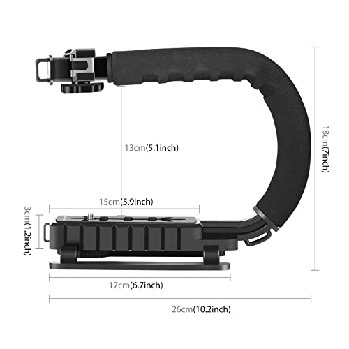 PULUZ U/C Shape Video Action Stabilizing Handle Grip Handheld Stabilizer Kit with Phone Clamp & LED Studio Light for Canon Sony Nikon Cameras and Home DV Camera Smartphones - style: stabilizer kits 3