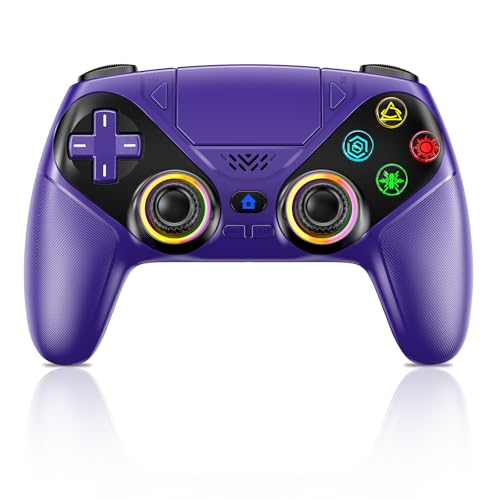 Gamrombo LED Wireless Controller for PS5, Compatible with PS5 Pro/Slim/PC, Dual Vibration, Macro/Turbo Function, 3.5mm Audio Jack, 6-Axis Motion Contro Gamepad with Speaker(Amethyst) - color: Amethyst