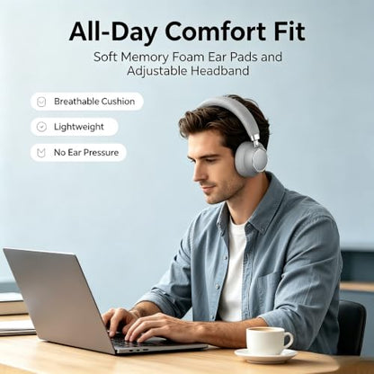 Active Noise Cancelling Headphones, Bluetooth 5.3 Over Ear Wireless Headphones with 40mm HiFi Drivers, CVC8.0 Mic, 50H Playtime, Protein Leather Comfort Earpads for Travel, Office and Commute - color: Grey