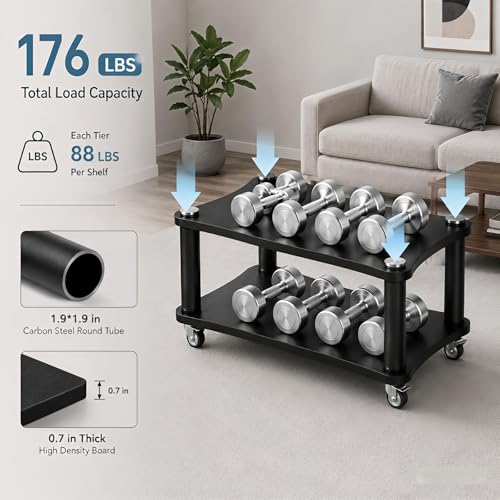 2-Tier AV Media Stand with Wheels,LED HiFi Audio Rack for Stereo Equipment | Large Storage Open-Air Cooling Easy Mobility Fits Amplifiers, Receivers, Game Consoles and DVD Players