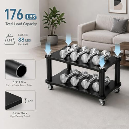 2-Tier AV Media Stand with Wheels,LED HiFi Audio Rack for Stereo Equipment | Large Storage Open-Air Cooling Easy Mobility Fits Amplifiers, Receivers, Game Consoles and DVD Players