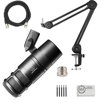 Audio-Technica AT2040 Hypercardioid Dynamic Podcast Microphone Bundled with 20ft XLR Cable + Microphone Arm (3 Items)