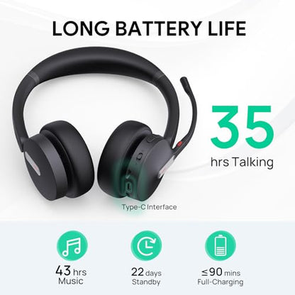 Yealink BH70 Dual Wireless Headset with Charging Stand, Teams Certified Bluetooth Headphone with Mic for Work, up to 35h Talk Time, 147g All-Day Comfort Perfect for Open Office Hybrid Work