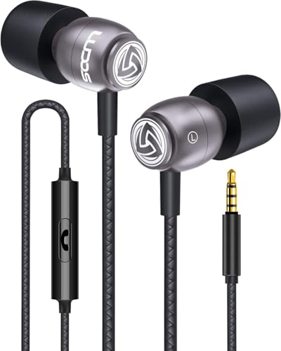 LUDOS Clamor Wired Earbuds in-Ear Headphones, 5 Years Warranty, Earphones with Microphone, Noise Isolating Ear Buds, Memory Foam for iPhone, Samsung, School Students, Kids, Women, Small Ears - Grey - color: Grey, style: 3.5 mm