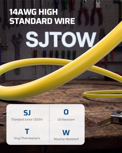DEWENWILS 25FT Retractable Extension Cord Reel, 3-Outlet,14/3C SJTOW Cable - color: 25 Ft 14awg Yellow