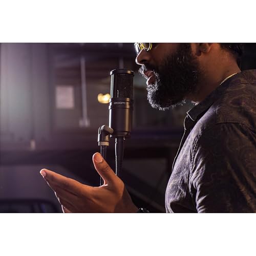 Zoom ZDM-1 Dynamic Podcast Microphone Bundle with On-Stage MS7701B Euro Boom Tripod Stand and 20-Foot XLR Cable — No Phantom Power, XLR Studio Mic for Podcasting, Streaming, Voice Over