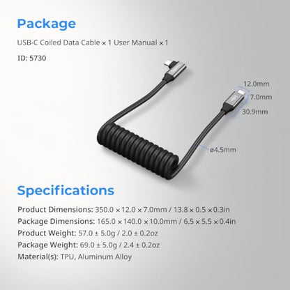 SmallRig USB C to USB C Coiled Data Cable (Straight to Angled), 240W PD 3.1 Fast Charging Cable, USB 2.0 Data Transfer, TPU Coiled Design, Aluminum Alloy Shell for iPhone, Laptops, Tablets & More-5730 - size: 240W / 1.15FT-4.92FT, style: Straight to Angle