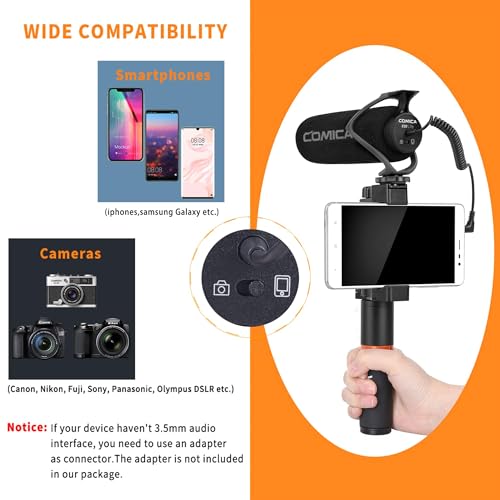 COMICA CVM-V30 LITE Video Microphone,Super-Cardioid Condenser On-Camera Shotgun Microphone for Canon Nikon Sony Panasonic DSLR Cameras,Mic for iPhone Android Smartphone with 3.5mm Jack(Black) - color: Black