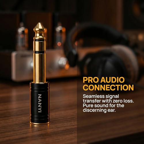 NANYI 1/4 to 3.5mm Headphone Adapter, 6.35mm Male to 3.5mm Female, 1-Pack | 1/8" Female to 1/4" Male TRS stereo Audio Adapter; brass body; copper contacts; fits amp guitar piano keyboard mixer; black