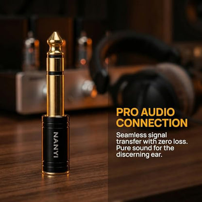 NANYI 1/4 to 3.5mm Headphone Adapter, 6.35mm Male to 3.5mm Female, 1-Pack | 1/8" Female to 1/4" Male TRS stereo Audio Adapter; brass body; copper contacts; fits amp guitar piano keyboard mixer; black
