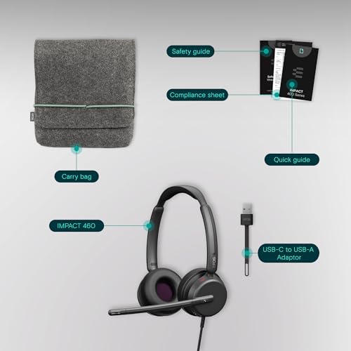 EPOS Impact 460 Binaural On-Ear USB-C and USB-A Wired Headset with Noise-Canceling Mic, Plug-and-Play, Clear Sound, Comfortable Fit, Suitable for Office, Home, and Business Communication - style: Stereo