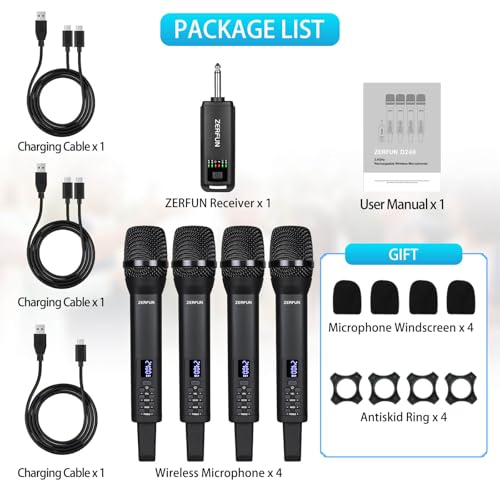Rechargeable Wireless Microphones 4 Pack, D240, Black - color: Black, style: 4 Mics