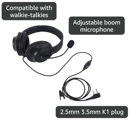 uv-5r Walkie Talkie Over The Ear Earpiece Boom Mic Microphone 2 Pin K1 Overhead PTT VOX Headset for Retevis Baofeng Kenwood Ham Radio(Fiber Fabric Braided Cable,Binaural)