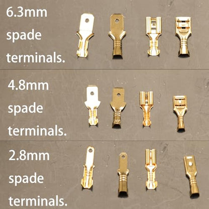 Feggizuli 480pcs Male and Female Spade Connectors Kit With Insulating Sleeve - 2.8mm, 4.8mm, 6.3mm Crimp Terminals for Electrical Wiring