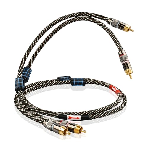 Audiophile HiFi 1.64ft Audio RCA Cables - 2RCA Male to Male,15 AWG,4N OFC Core,24K Gold-Plated Plugs,with Nylon Braid,Subwoofer Cable,Compatible with Amplifier,CD Player,Turntable(1.64ft/0.5m) - size: 1.64 ft