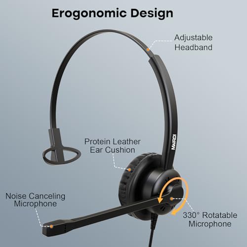 MAIRDI Office Headset with RJ9 Jack for Cisco Phone, Including 3.5mm Jack for Cell Phone PC Laptops, Mono Telephone Headset with Noise Canceling Microphone for Call Centers Landline Deskphone - style: Monaural