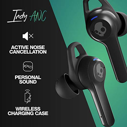 Skullcandy Indy ANC in-Ear Noise Canceling True Wireless Earbuds, 32 Hour Battery, Microphone, Works with iPhone Android and Bluetooth Devices - Black - color: True Black, style: Active Noise Cancellation