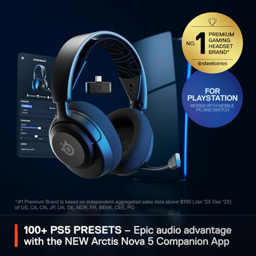 SteelSeries Arctis Nova 5P Wireless Multi-System Gaming Headset — Neodymium Magnetic Drivers — 100+ Audio Presets — 60 HR Battery — 2.4GHz or BT — ClearCast Gen2.X Mic — PS5, PS4, PC, Switch, Mobile - color: Black, style: PlayStation