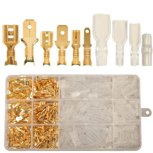 Feggizuli 480pcs Male and Female Spade Connectors Kit With Insulating Sleeve - 2.8mm, 4.8mm, 6.3mm Crimp Terminals for Electrical Wiring