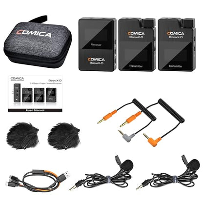 COMICA BoomX-D2 Wireless Lavalier Microphone for Camera iPhone & Android | 656ft Stable Range, Noise Cancelling, Dual Lapel Mic System with 2 Transmitters, Ideal for Vlog, YouTube, Content Creators