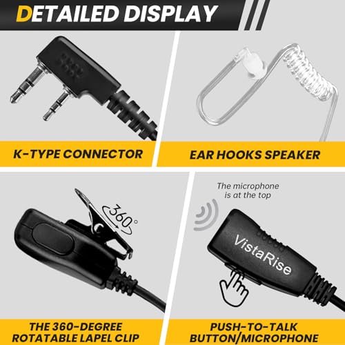 5pcs Walkie Talkie Earpiece with Mic for Retevis Pxton Baofeng | K-Type 2-Pin, Acoustic Tube Two-Way Radio Headset Compatible with Kenwood, Wouxun, SAMCOM Walkie Talkies
