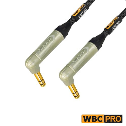 2 Units - 5 Foot - WBC-PRO-Quad Ultra-Silent Ultra-Flexible Balanced Star-Quad Cable with Amphenol QS3R-AU ¼ Inch (6.35mm) Gold Right-Angled TRS Stereo Phone Plugs & Black Tweed Jacket - size: 5 FT, style: 2 Cables