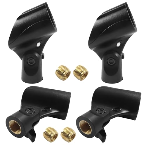 4 Pack Knob Adjustable Universal Microphone Clip | Mic Clip Holder, Screw Adapter 5/8" Male to 3/8" Female, Male to Female Adapter, For Mic Stand/Professional Use - size: 4 Clips (With adjustment knob)