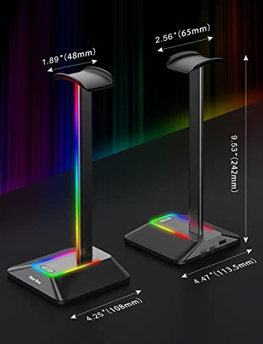 New Bee Headphone Stand with RGB Lighting, Sturdy Aluminum Gaming Headset Holder with USB-C & USB Charging Ports, Stable Desktop Earphone Stand for All Headphones Size, Black | USB-C & USB Charging Ports, Stable Desktop Earphone Stand for All Headphones S