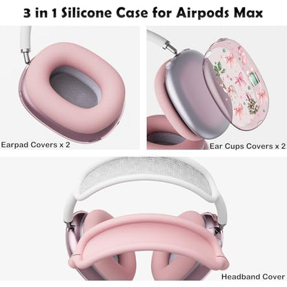 for AirPods Max Headphones Christmas Ear Covers for AirPods Max 2 | Cute Bow Clear Ear Cups Cover | Pink Silicone Ear Pad Case Headband Cover for Apple AirPods Max 2/1 (2026/2024/2020) - color: Pink Bow A/Pink