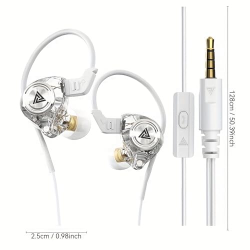QKZ AK3 Transparent Dynamic Resin Headphones DJ Monitor Earbuds - 3.5mm Wired in-Ear Earphones with Mic Hi-Fi Stereo Heavy Bass Headset for Sports/Gaming/Gym (White) - color: White