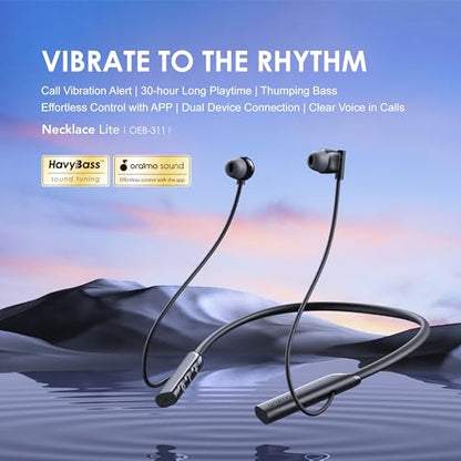 Oraimo NeckLite Wireless Neckband Earbuds, Wearable Around Neck Headphones Built-in Microphone, Bluetooth Headset Magnetic Earphones Deep Bass, Ultra-Lightweight Comfort, 30H Playtime, Black - color: Deep Black